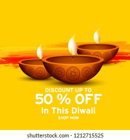 Diwali Sale Banner Or Poster Template Design,Illustration Vector.