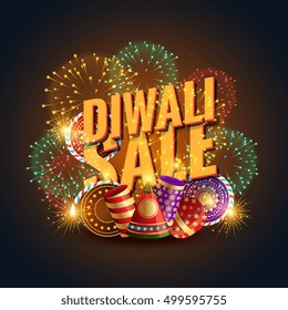 diwali sale banner voucher with crackers and fireworks
