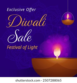 Diwali Sale With Beautiful Diya. Illustration Vector. Happy Deepawali. Exclusive Offer. Festival of Light. Hanging Diya.