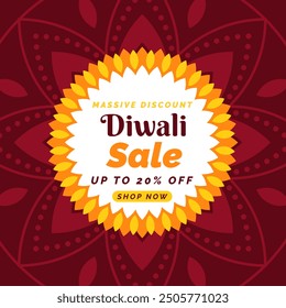 Diwali Sale in Brown Background with up to 20% off. Deepawali Sale. Happy Diwali. Vector Illustration. Massive Discount. Shop Now.