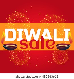 diwali sale celebration background with diya and fireworks