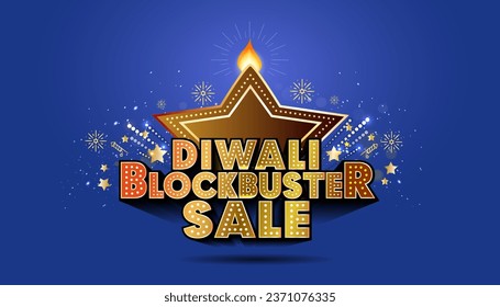 Concepto de venta de Diwali. Decoración luminosa con éxito de taquilla Diwali Sale 3d Texto y festival chispeante Fondo.