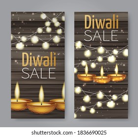 Diwali sale - festival of lights. India traditional holiday. Banner background design. Vector illustration.