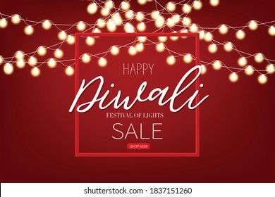 Diwali sale - festival of lights. India traditional holiday. Banner background design. Vector illustration.