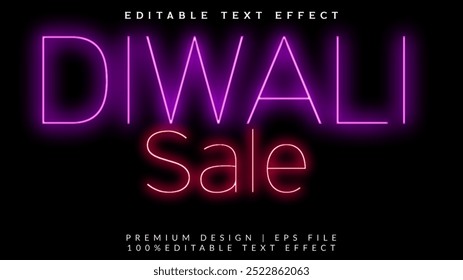 Diwali Sale Neon  text Editable effect, Happy Diwali text design, Diwali Festival vector, Deepavali design