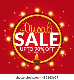 diwali sale and offers banner poster template with diya and light bulbs