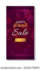 Diwali sale story. Poster or banner for website, advertising graphic element. Modern method of marketing and promoting products in social networks. Indian holiday. Cartoon flat vector illustration