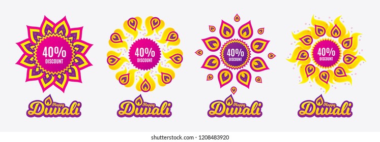 Diwali sales banners. 40% Discount. Sale offer price sign. Special offer symbol. Diwali hindu festival of lights. Shopping tags. Vector