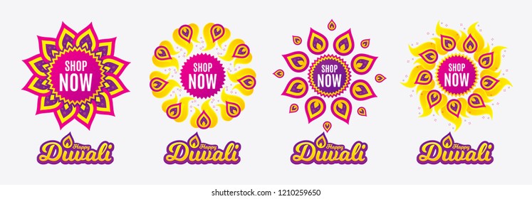 Diwali sales banners. Shop now symbol. Special offer sign. Retail Advertising. Diwali hindu festival of lights. Shopping tags. Vector