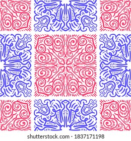Diwali seamless vector pattern. Mandala and floral motif for wallpaper or fabric texture.