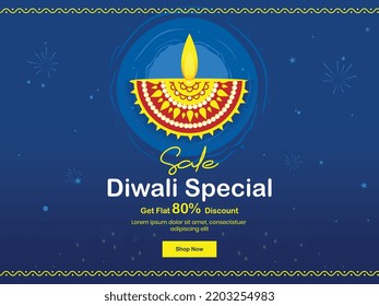 Diwali Special Text On Blue Dark Background With Lights Sale Design