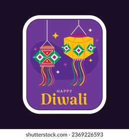 Diwali sticker or label. Happy Diwali Festival background. November 12. Diwali festival celebration. Vector illustration. Poster, Greeting, Card, Template. Festival of Lights. Deepawali.