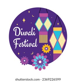 Diwali sticker or label. Happy Diwali Festival background. November 12. Diwali festival celebration. Vector illustration. Poster, Greeting, Card, Template. Festival of Lights. Deepawali.