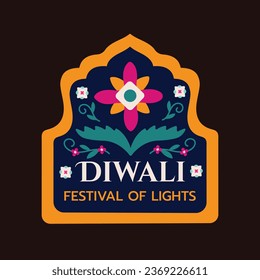 Diwali sticker or label. Happy Diwali Festival background. November 12. Diwali festival celebration. Vector illustration. Poster, Greeting, Card, Template. Festival of Lights. Deepawali.