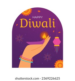 Diwali sticker or label. Happy Diwali Festival background. November 12. Diwali festival celebration. Vector illustration. Poster, Greeting, Card, Template. Festival of Lights. Deepawali.