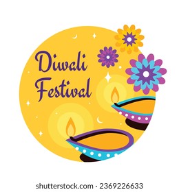 Diwali sticker or label. Happy Diwali Festival background. November 12. Diwali festival celebration. Vector illustration. Poster, Greeting, Card, Template. Festival of Lights. Deepawali.