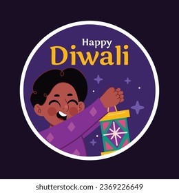 Diwali sticker or label. Happy Diwali Festival background. November 12. Diwali festival celebration. Vector illustration. Poster, Greeting, Card, Template. Festival of Lights. Deepawali.