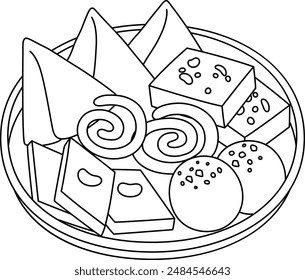 Diwali Sweets Isolated Coloring Page for Kids