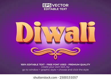 Diwali Text Effect Orange Color Style.