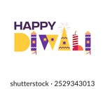 Diwali typography, deepavali firecrackers, Diwali crackers flat vector, color full vector fireworks on white