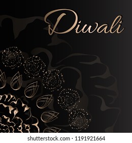 Diwali vector design. Creative abstract banner or poster. Deepavali Festival greeting. Marigold flower and lights. Gold Template card and invitations. 