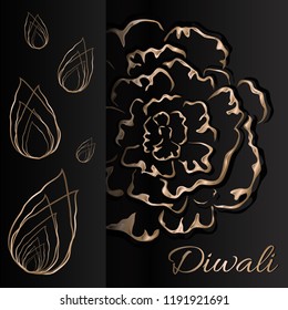 Diwali vector design. Festival greeting. Gold marigold flower. Template card and invitations with Lights. Creative abstract banner or poster. Deepavali.