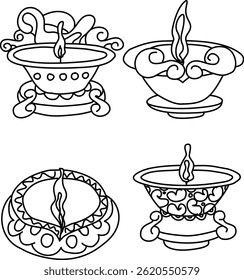 Conjunto de ilustración de diseño de Vector Diwali de arte de línea