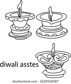 Diwali Vector Design Illustration Set Of Line Art
