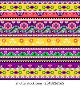 Diwali vector seamless pattern with flowers inspired by Pakistani or Indian truck art. Non AI generated