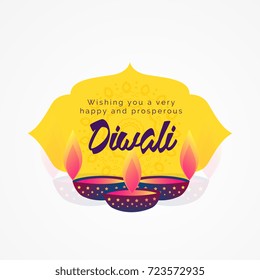 diwali wishes greeting card design with diya