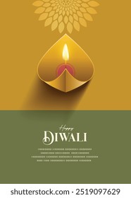 Diwali wishes greeting card with golden diya.