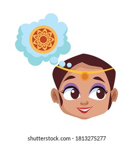 diwali woman cartoon with mandala in bubble design, Indian culture and hinduism theme Vector illustration