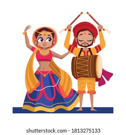 diwali woman and man cartoons with traditional cloth dancing design, Indian culture and hinduism theme Vector illustration