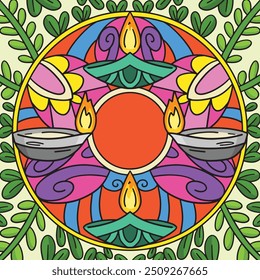 Diwali Wreath Colored Cartoon Illustration