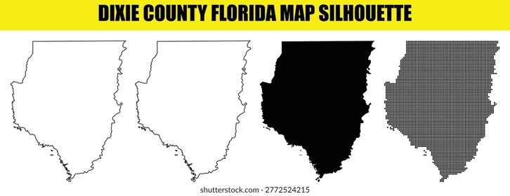 Dixie county florida map silhouette geographic contour map, design element on a transparent background for your design, horizontal orientation, usa state.