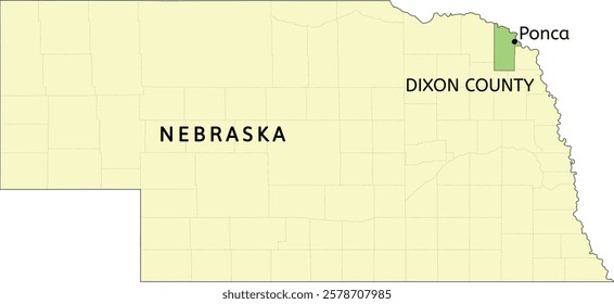 Dixon County and city of Ponca location on Nebraska state map