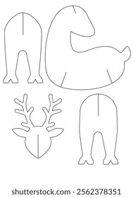 DIY animal, Christmas Deer, Printable DIY template for 3D figurine simple cardboard craft Deer. Vector image of parts for laser cutting. Reindeer do it yourself decor for winter holidays