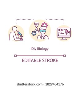 DIY biology concept icon. Biohacking, medical research idea thin line illustration. Modern biotechnology, bioengineering science. Vector isolated outline RGB color drawing. Editable stroke