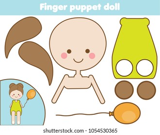 DIY Children Educational Creative Game. Make A Finger Puppet Doll With Scissors And Glue. Papercut Activity. Creative Printable Tutorial For Kids