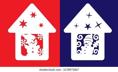 DIY Christmas crafts. Christmas hanging decorations in the form of a house with a snowman. Cut out the decoration.
