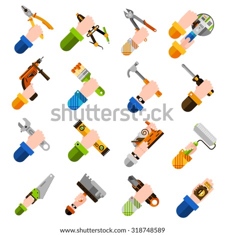 DIY concept with hands holding house renovation tools isolated vector illustration