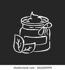 DIY cosmetics chalk white icon on black background. Eco friendly and homemade beauty products. Jar with organic moisturizing cream, natural herbal lotion isolated vector chalkboard illustration