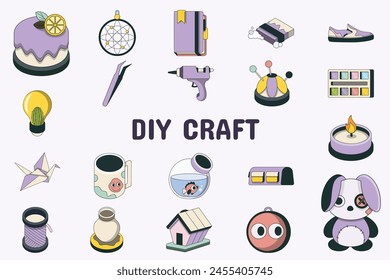 DIY Craft Color Lineal Ilustración vectorial Icono Pegatina Set Diseño Materiales