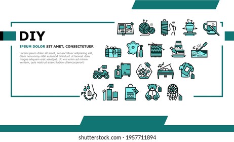 Diy Crafts Handmade Landing Web Page Header Banner Template Vector. Diy Crafts Soap And Clothes, Alcohol Drinks And Candles, Toys And Cake, Sewing And Knitting Illustration