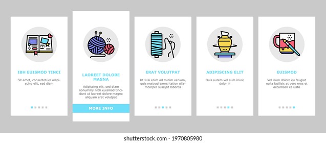 Diy Crafts Handmade Onboarding Mobile App Page Screen Vector. Diy Crafts Soap And Clothes, Alcohol Drinks And Candles, Toys And Cake, Sewing And Knitting Illustrations