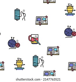 Diy Crafts Handmade Vector Seamless Pattern Thin Line Illustration