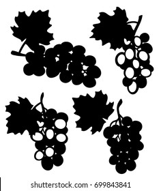 DIY cut vector set. Black silhouette of grapes shape. Template suitable for printing, engraving, laser cutting paper, wood, metal. Vector illustration.