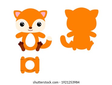 DIY cute fox chocolate egg holder template. Retail paper box for the easter egg. Printable color scheme. Laser cutting vector template. Isolated packaging design illustration.