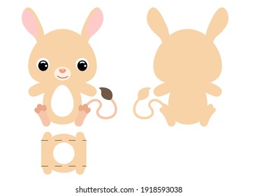 DIY cute jerboa chocolate egg holder template. Retail paper box for the easter egg. Printable color scheme. Laser cutting vector template. Isolated packaging design illustration.