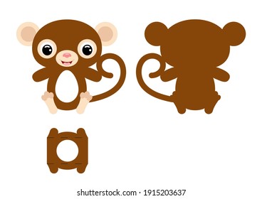 DIY cute monkey chocolate egg holder template. Retail paper box for the easter egg. Printable color scheme. Laser cutting vector template. Isolated packaging design illustration.